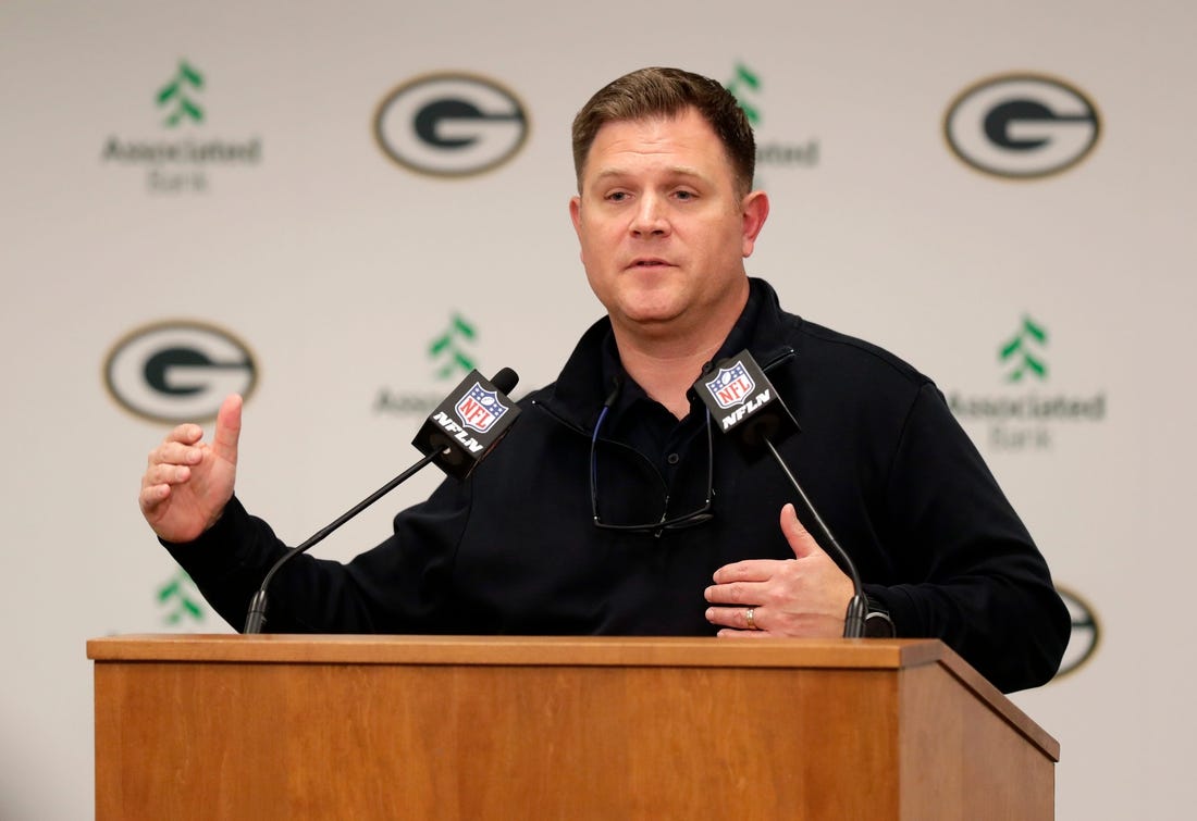 Green Bay Packers General Manager Brian Gutekunst talks to the media about the 2022 NFL Draft on April 25, 2022, at Lambeau Field in Green Bay, Wis.

Gpg Gutekunst 042522 Sk23