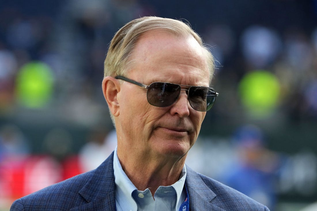 Oct 9, 2022; London, United Kingdom; New York Giants co-owner John Mara watches from the sidelines during an NFL International Series game against the Green Bay Packers at Tottenham Hotspur Stadium. Mandatory Credit: Kirby Lee-USA TODAY Sports
