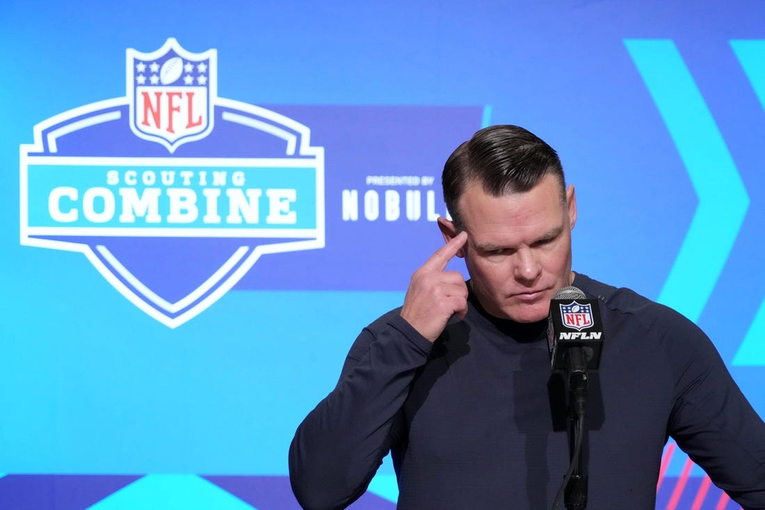 Mar 1, 2023; Indianapolis, IN, USA; Indianapolis Colts general manager Chris Ballard during the NFL Scouting Combine at the Indiana Convention Center. Mandatory Credit: Kirby Lee-USA TODAY Sports