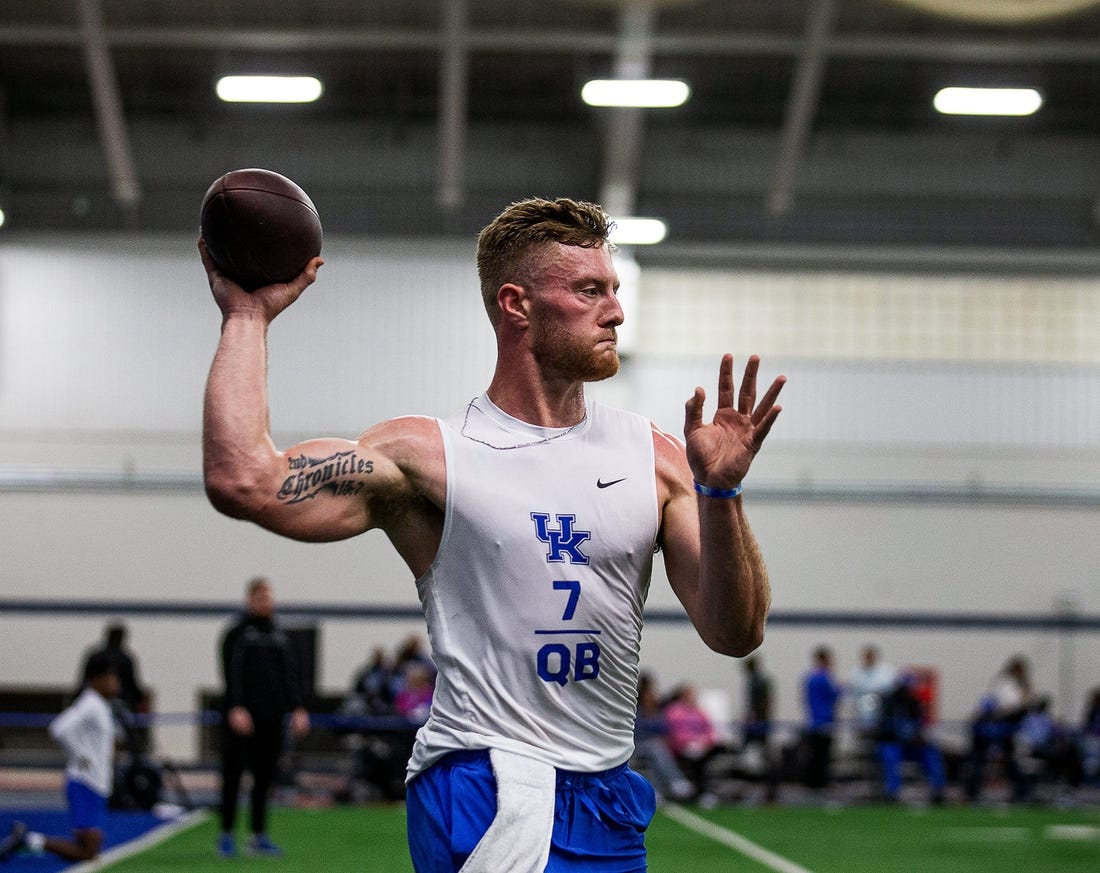 University of Kentucky senior quarterback Will Levis showed his passing form during a Pro Day workout at Nutter Field House in Lexington, Ky., on Friday, Mar. 24, 2023

Jf Uk Pro Day Aj4t0687