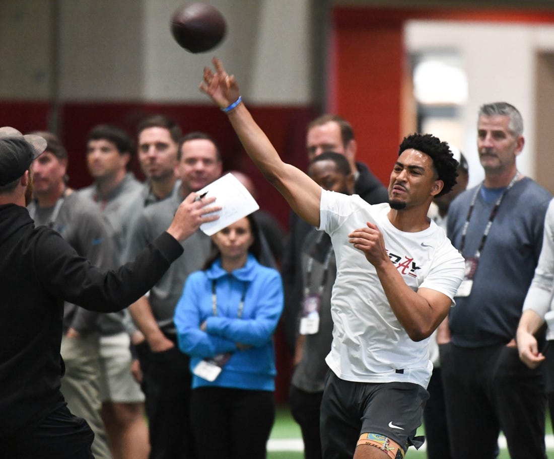 Bryce Young throws during Alabama's pro day.

Syndication Tuscaloosa News
