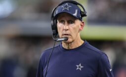 Nov 14, 2021; Arlington, Texas, USA; Dallas Cowboys offensive line coach Joe Philbin on the sidelines in the second half against the Atlanta Falcons at AT&T Stadium. Mandatory Credit: Matthew Emmons-USA TODAY Sports