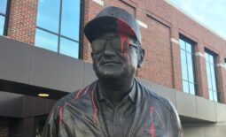 The Bo Schembechler statue was sprayed with red paint in front of the football building on the University of Michigan campus in Ann Arbor Wednesday, Nov. 24, 2021.

Img 1845
