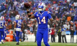 Jan 22, 2023; Orchard Park, New York, USA; Buffalo Bills wide receiver Stefon Diggs (14) during warmups before an AFC divisional round game between the Buffalo Bills and the Cincinnati Bengals at Highmark Stadium. Mandatory Credit: Gregory Fisher-USA TODAY Sports
