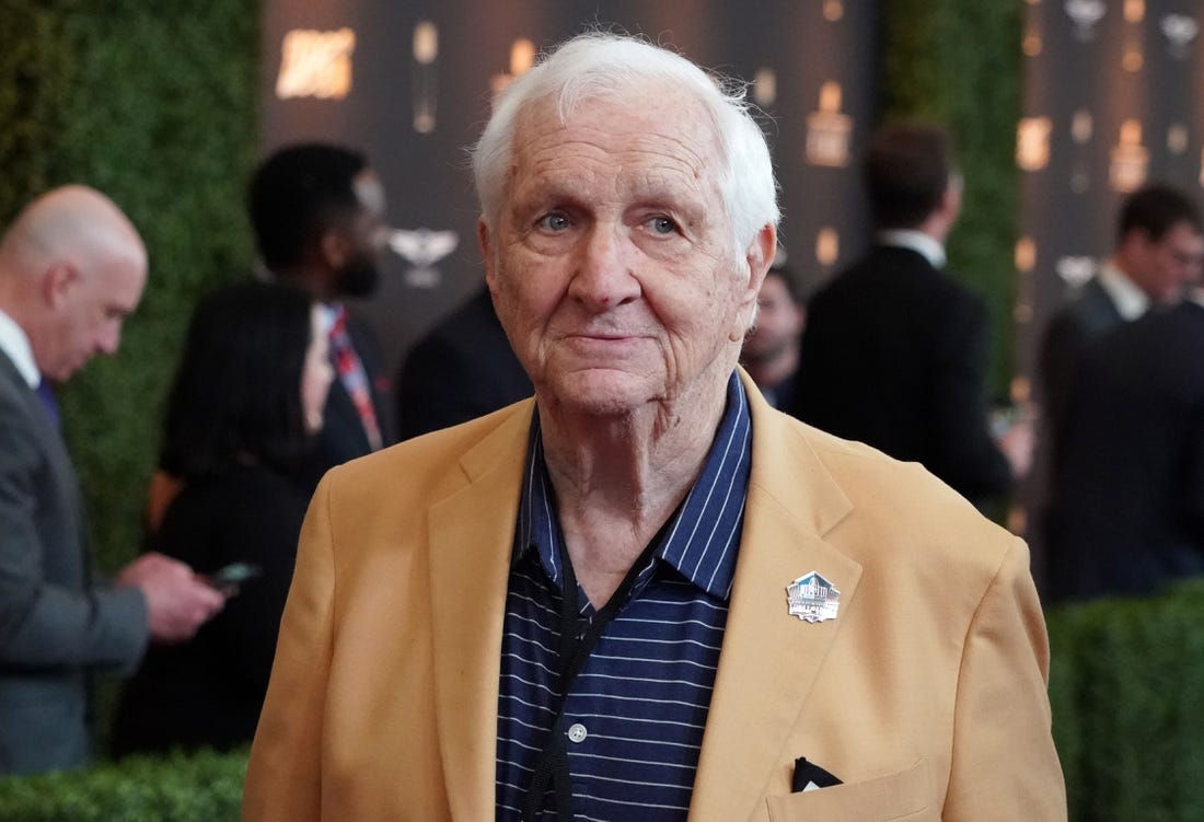 Feb 1, 2020; Miami, Florida, USA; Gil Brandt arrives on the red carpet during the NFL Honors awards presentation at Adrienne Arsht Center. Mandatory Credit: Kirby Lee-USA TODAY Sports