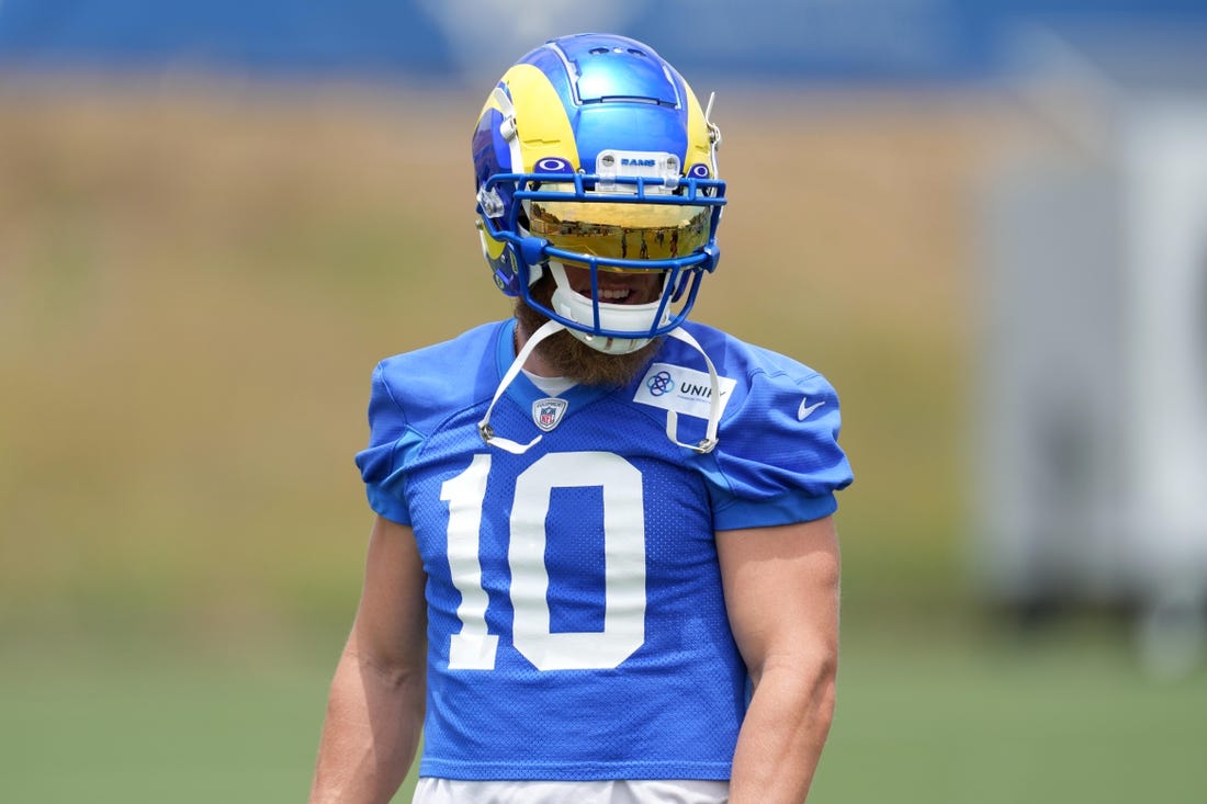 Jun 14, 2023; Thousand Oaks, CA, USA; Los Angeles Rams receiver Cooper Kupp (10) during minicamp at Cal Lutheran University. Mandatory Credit: Kirby Lee-USA TODAY Sports