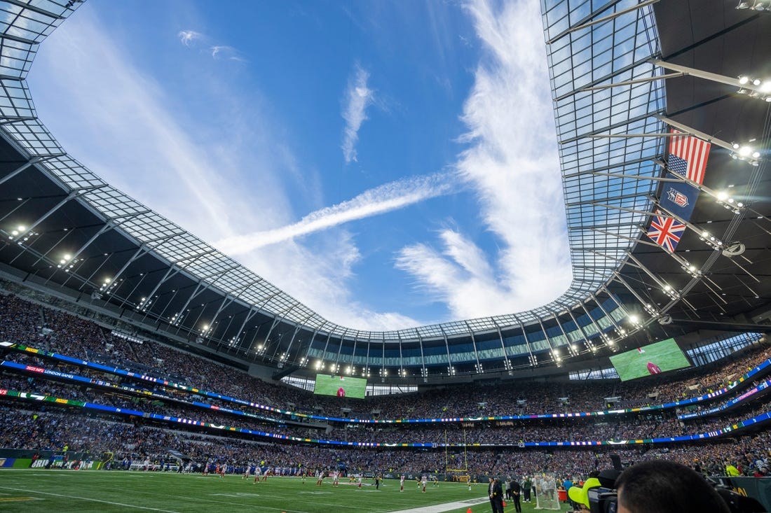 Tottenham Hotspur Stadium is shown during the Green Bay Packers game against the New York Giants. The New York Giants beat the Green Bay Packers 27-22.Nfl International Series New York Giants At Green Bay Packers