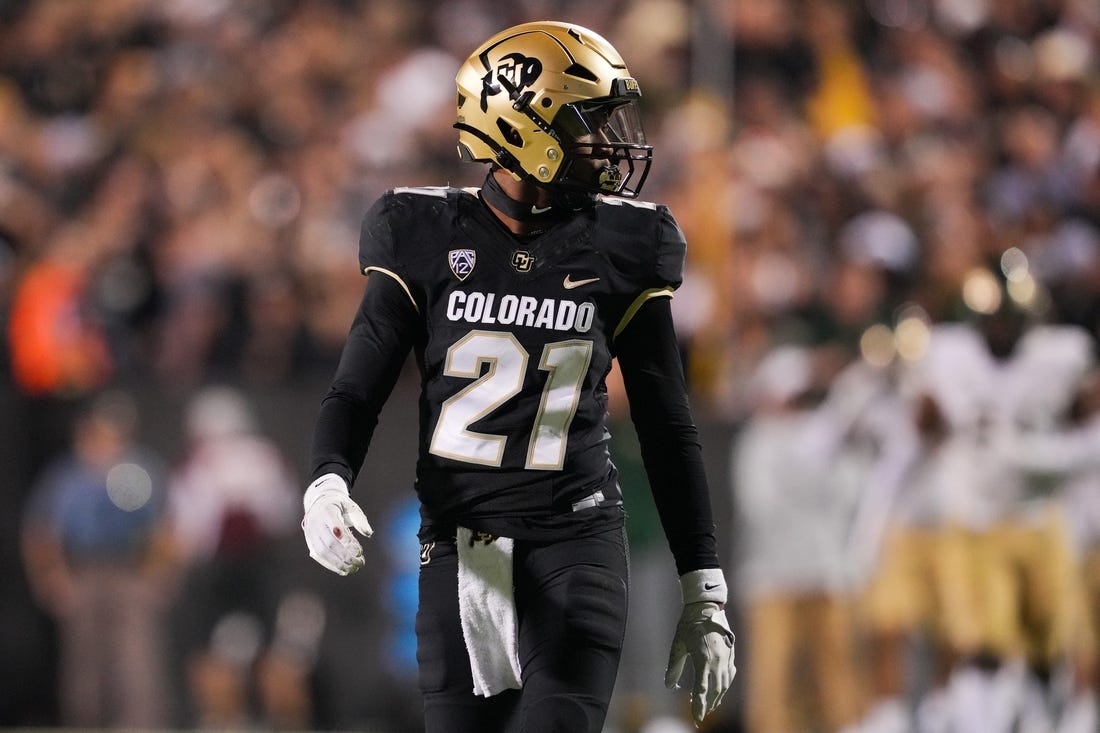 Sep 16, 2023; Boulder, Colorado, USA; Colorado Buffaloes safety Shilo Sanders (21) looks on during the fourth quarter against the Colorado State Rams at Folsom Field. Mandatory Credit: Andrew Wevers-USA TODAY Sports