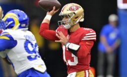 Sep 17, 2023; Inglewood, California, USA; San Francisco 49ers quarterback Brock Purdy (13) throws a pass in the first half against the Los Angeles Rams at SoFi Stadium. Mandatory Credit: Jayne Kamin-Oncea-USA TODAY Sports