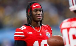 Ohio State Buckeyes wide receiver Marvin Harrison Jr. is the No. 1 prospect in the 2024 NFL Draft based on a consensus of rankings from Field Level Media analysts. Mandatory Credit: Kevin Jairaj-USA TODAY Sports