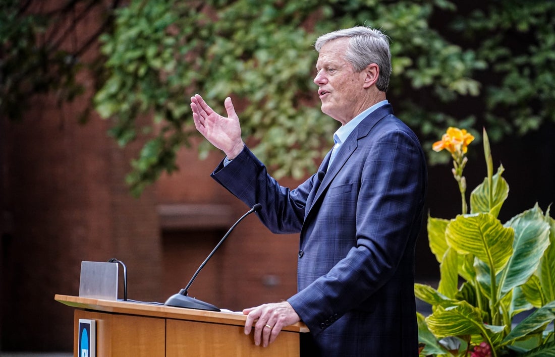 President of the NCAA, Charlie Baker speaks during a press conference celebrating the 25 year anniversary of the NCAA moving its national office to Indianapolis on Tuesday, Aug. 13, 2024, at the NCAA Headquarters in Indianapolis.